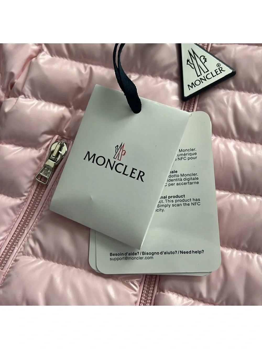 MONCLER Paulas Down Logo-Patch Sleeve Jacket, Pink Girl’s Size 6-9M New w/Tag